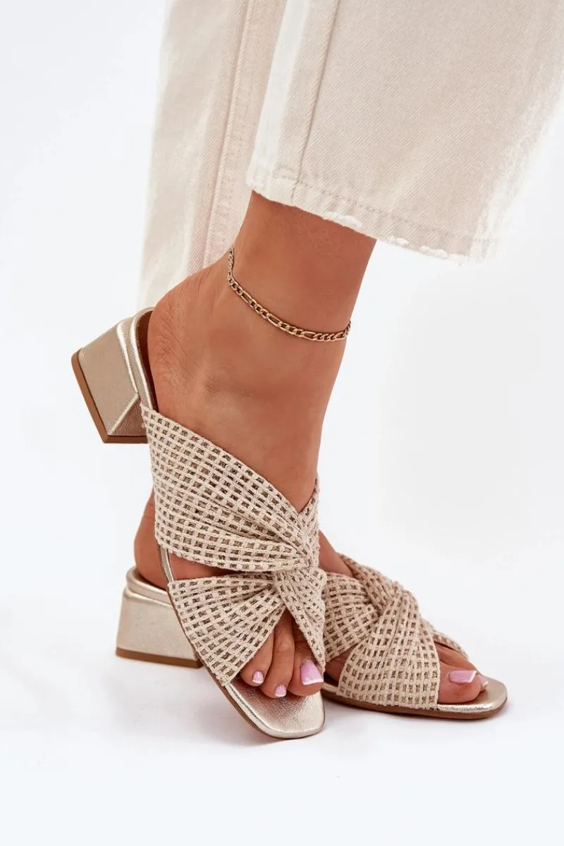 Maciejka Klapki Damskie Na Klocku 06955-25 Beżowo-Złote Beżowy