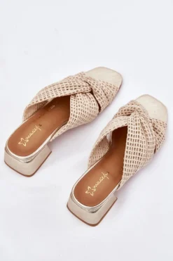 Maciejka Klapki Damskie Na Klocku 06955-25 Beżowo-Złote Beżowy