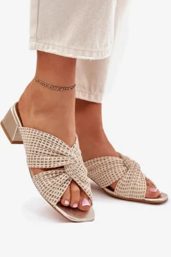 Maciejka Klapki Damskie Na Klocku 06955-25 Beżowo-Złote Beżowy
