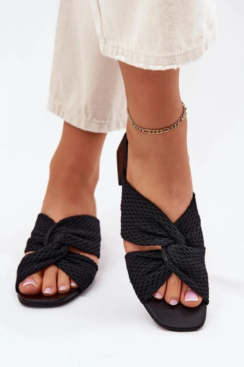 Klapki Na Obcasie|Klapki Damskie Klasyczne>Maciejka Klapki Damskie Na Klocku 06955-01 Czarne Czarny