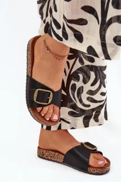 Online Boto Klapki Damskie Na Korkowej Platformie Z Klamrą Czarne Vianara Czarny