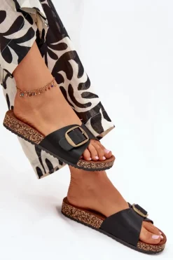 Online Boto Klapki Damskie Na Korkowej Platformie Z Klamrą Czarne Vianara Czarny