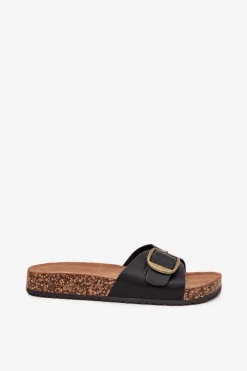 Online Boto Klapki Damskie Na Korkowej Platformie Z Klamrą Czarne Vianara Czarny