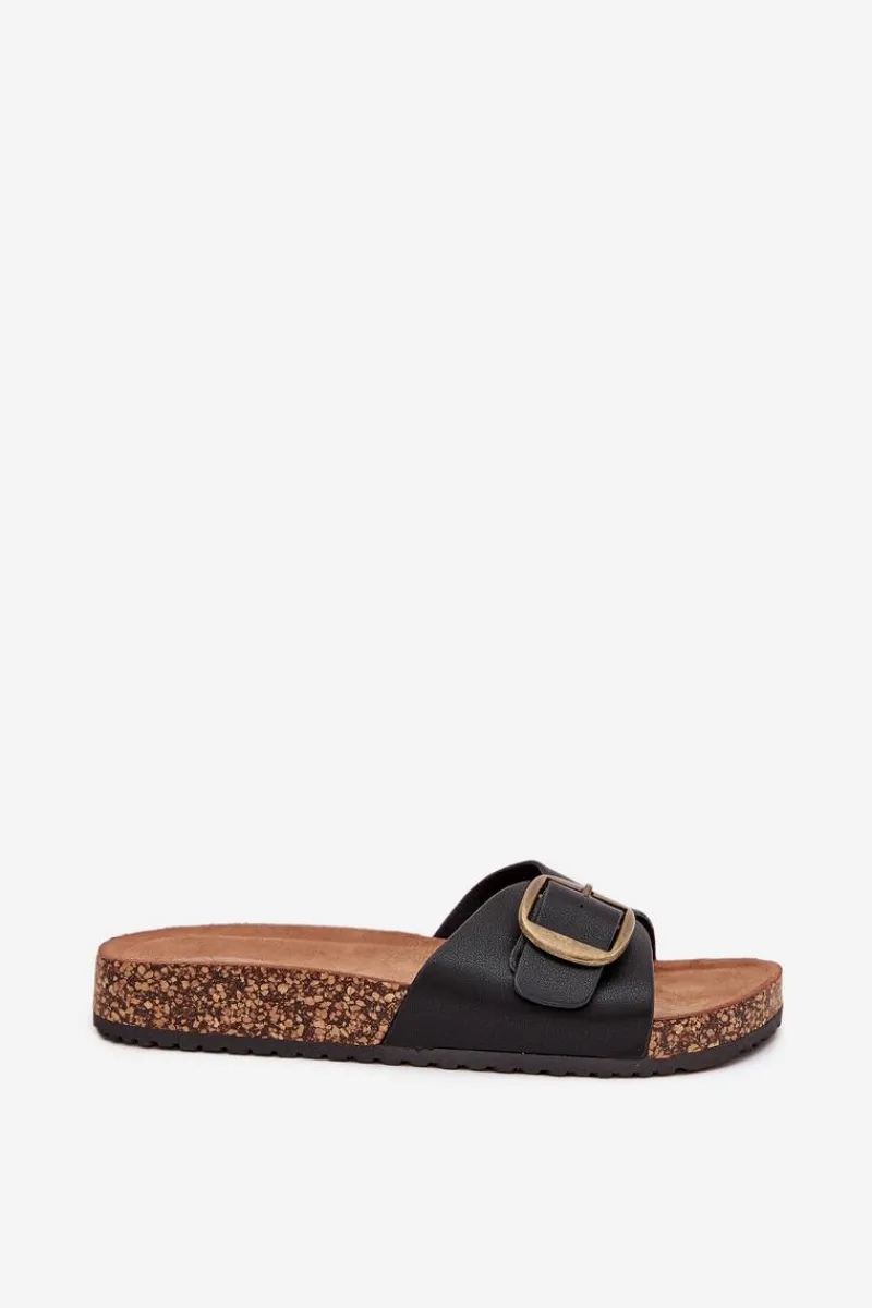 Online Boto Klapki Damskie Na Korkowej Platformie Z Klamrą Czarne Vianara Czarny