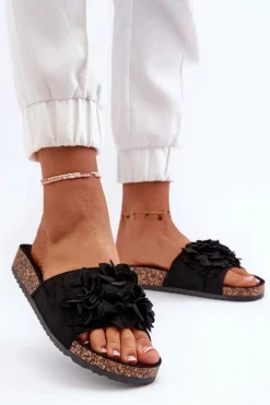 Sale Klapki Damskie Na Korkowej Platformie Z Eko Zamszu Czarne Jaihini Damskie Klapki Korkowe|Klapki Damskie Klasyczne