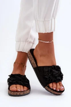 Sale Klapki Damskie Na Korkowej Platformie Z Eko Zamszu Czarne Jaihini Damskie Klapki Korkowe|Klapki Damskie Klasyczne