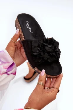 Sale Klapki Damskie Na Korkowej Platformie Z Eko Zamszu Czarne Jaihini Damskie Klapki Korkowe|Klapki Damskie Klasyczne