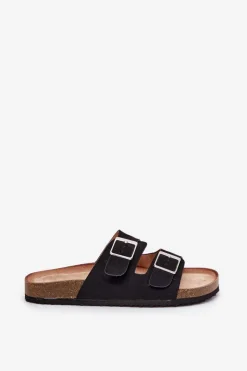 Sale Klapki Damskie Na Korkowej Platformie Klamry Czarne Evisolla Damskie Klapki Korkowe|Klapki Na Platformie