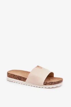 Outlet Klapki Damskie Na Korkowej Platformie Z Ozdobnym Detalem Beżowe Vessira Damskie Klapki Korkowe|Klapki Na Platformie