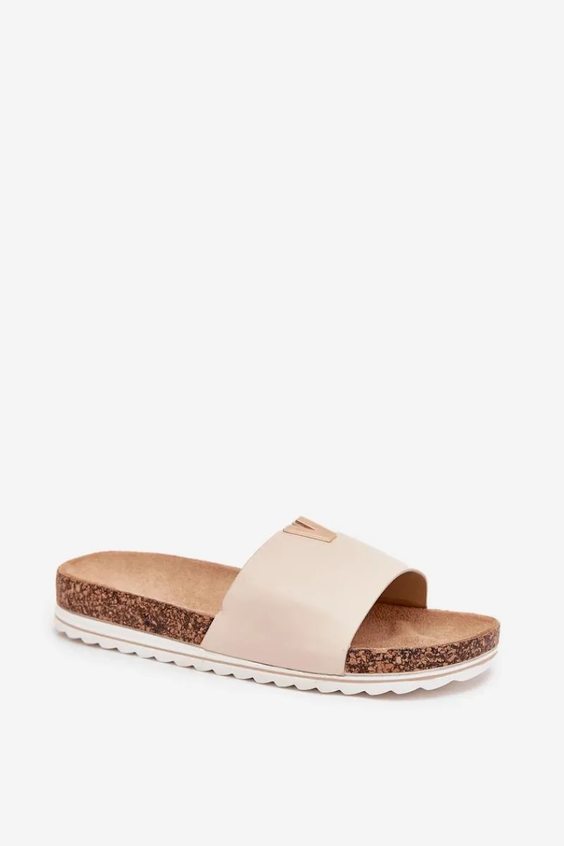 Outlet Klapki Damskie Na Korkowej Platformie Z Ozdobnym Detalem Beżowe Vessira Damskie Klapki Korkowe|Klapki Na Platformie