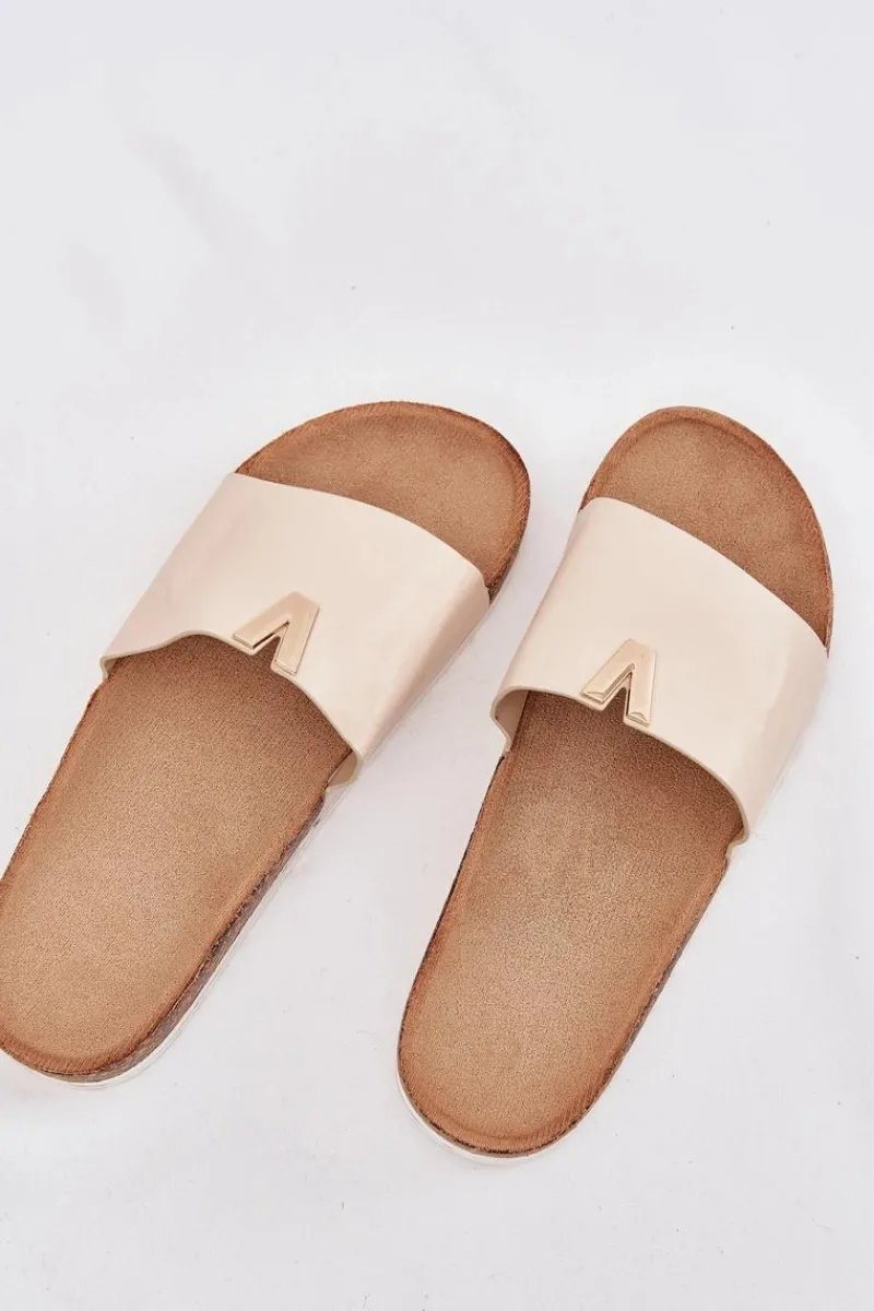 Outlet Klapki Damskie Na Korkowej Platformie Z Ozdobnym Detalem Beżowe Vessira Damskie Klapki Korkowe|Klapki Na Platformie