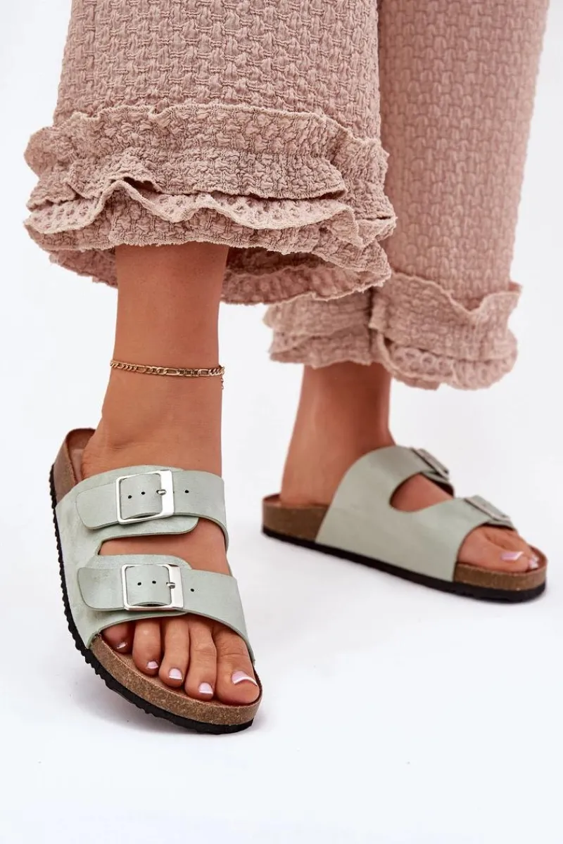 Discount Boto Klapki Damskie Na Korkowej Platformie Klamry Miętowe Evisolla