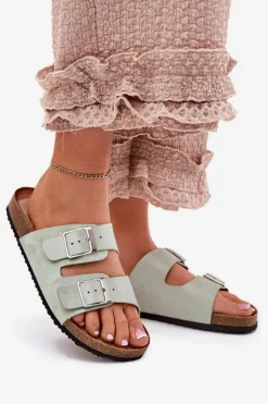 Discount Boto Klapki Damskie Na Korkowej Platformie Klamry Miętowe Evisolla