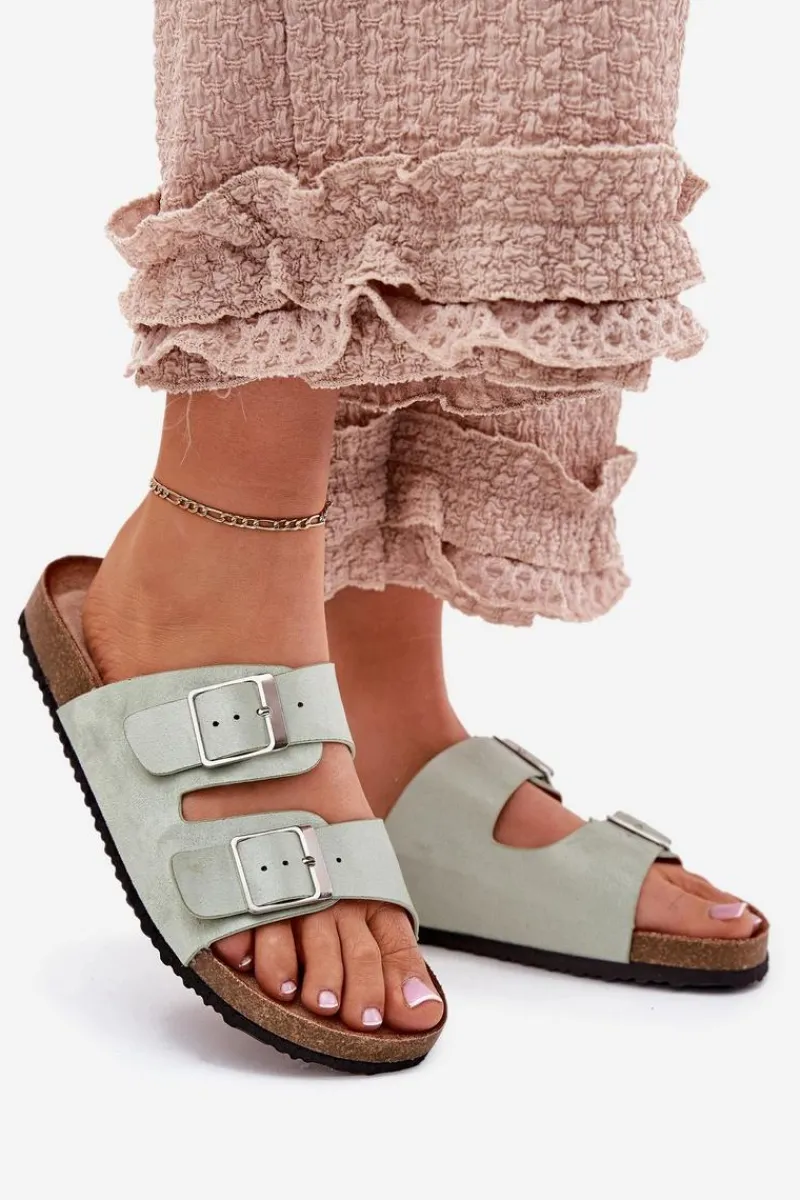 Discount Boto Klapki Damskie Na Korkowej Platformie Klamry Miętowe Evisolla