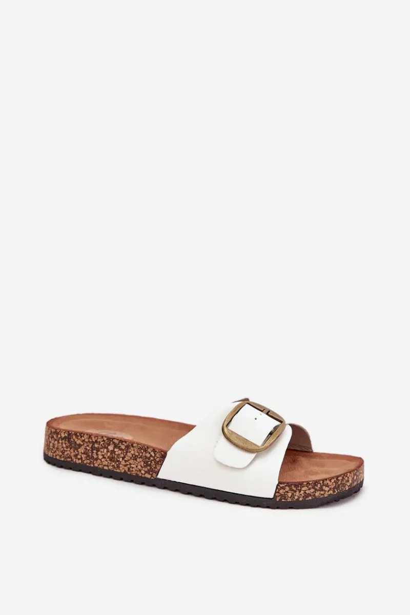 Outlet Klapki Damskie Na Korkowej Platformie Z Klamrą Białe Vianara Damskie Klapki Korkowe|Klapki Na Platformie