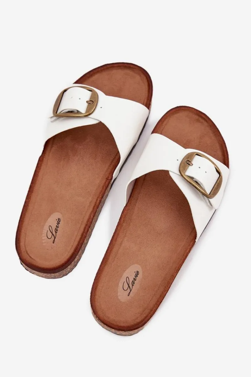 Outlet Klapki Damskie Na Korkowej Platformie Z Klamrą Białe Vianara Damskie Klapki Korkowe|Klapki Na Platformie