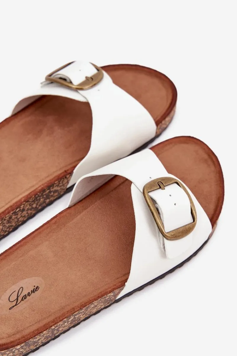 Outlet Klapki Damskie Na Korkowej Platformie Z Klamrą Białe Vianara Damskie Klapki Korkowe|Klapki Na Platformie