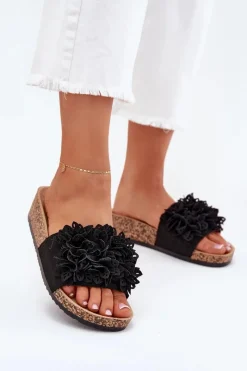 Clearance Klapki Damskie Na Korkowej Platformie Czarne Elirna Damskie Klapki Korkowe|Klapki Na Platformie