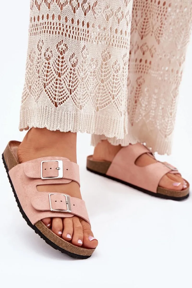 Best Klapki Damskie Na Korkowej Platformie Klamry Różowe Evisolla Damskie Klapki Korkowe|Klapki Na Platformie