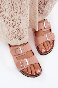 Best Klapki Damskie Na Korkowej Platformie Klamry Różowe Evisolla Damskie Klapki Korkowe|Klapki Na Platformie