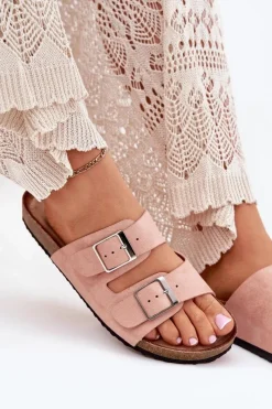 Best Klapki Damskie Na Korkowej Platformie Klamry Różowe Evisolla Damskie Klapki Korkowe|Klapki Na Platformie