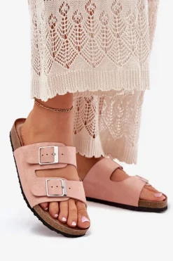 Best Klapki Damskie Na Korkowej Platformie Klamry Różowe Evisolla Damskie Klapki Korkowe|Klapki Na Platformie