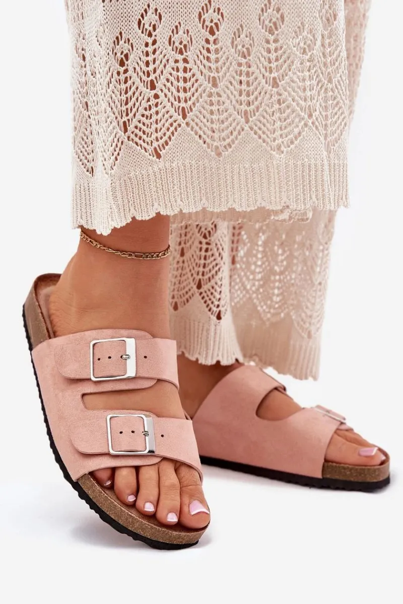 Best Klapki Damskie Na Korkowej Platformie Klamry Różowe Evisolla Damskie Klapki Korkowe|Klapki Na Platformie