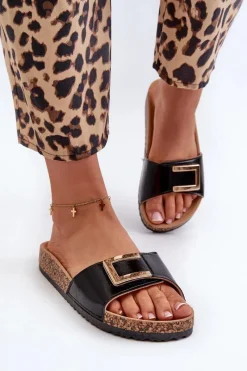 Best Klapki Damskie Na Korkowej Platformie Z Ozdobą Czarne Elleriome Damskie Klapki Korkowe|Klapki Damskie Klasyczne