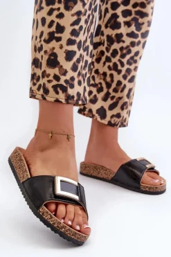 Best Klapki Damskie Na Korkowej Platformie Z Ozdobą Czarne Elleriome Damskie Klapki Korkowe|Klapki Damskie Klasyczne