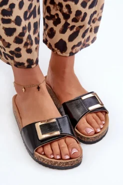 Best Klapki Damskie Na Korkowej Platformie Z Ozdobą Czarne Elleriome Damskie Klapki Korkowe|Klapki Damskie Klasyczne