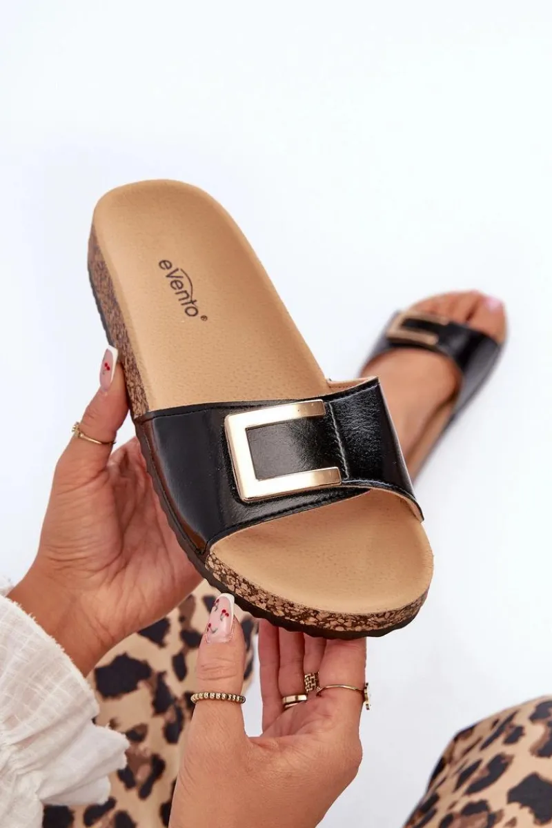 Best Klapki Damskie Na Korkowej Platformie Z Ozdobą Czarne Elleriome Damskie Klapki Korkowe|Klapki Damskie Klasyczne