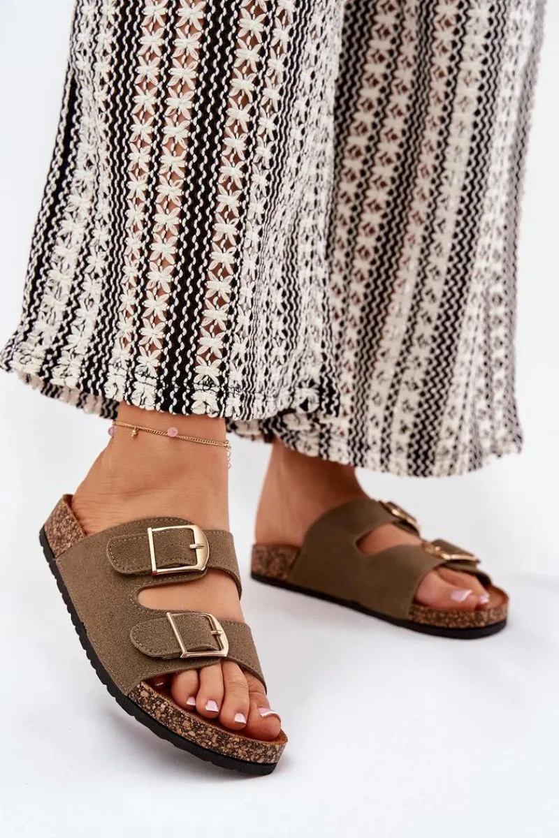 Sale Klapki Damskie Na Korkowej Platformie Ze Złotymi Klamrami Zielone Lisavionea Damskie Klapki Korkowe|Klapki Damskie Klasyczne