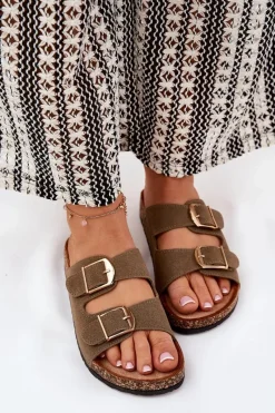 Sale Klapki Damskie Na Korkowej Platformie Ze Złotymi Klamrami Zielone Lisavionea Damskie Klapki Korkowe|Klapki Damskie Klasyczne