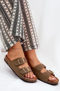 Sale Klapki Damskie Na Korkowej Platformie Ze Złotymi Klamrami Zielone Lisavionea Damskie Klapki Korkowe|Klapki Damskie Klasyczne