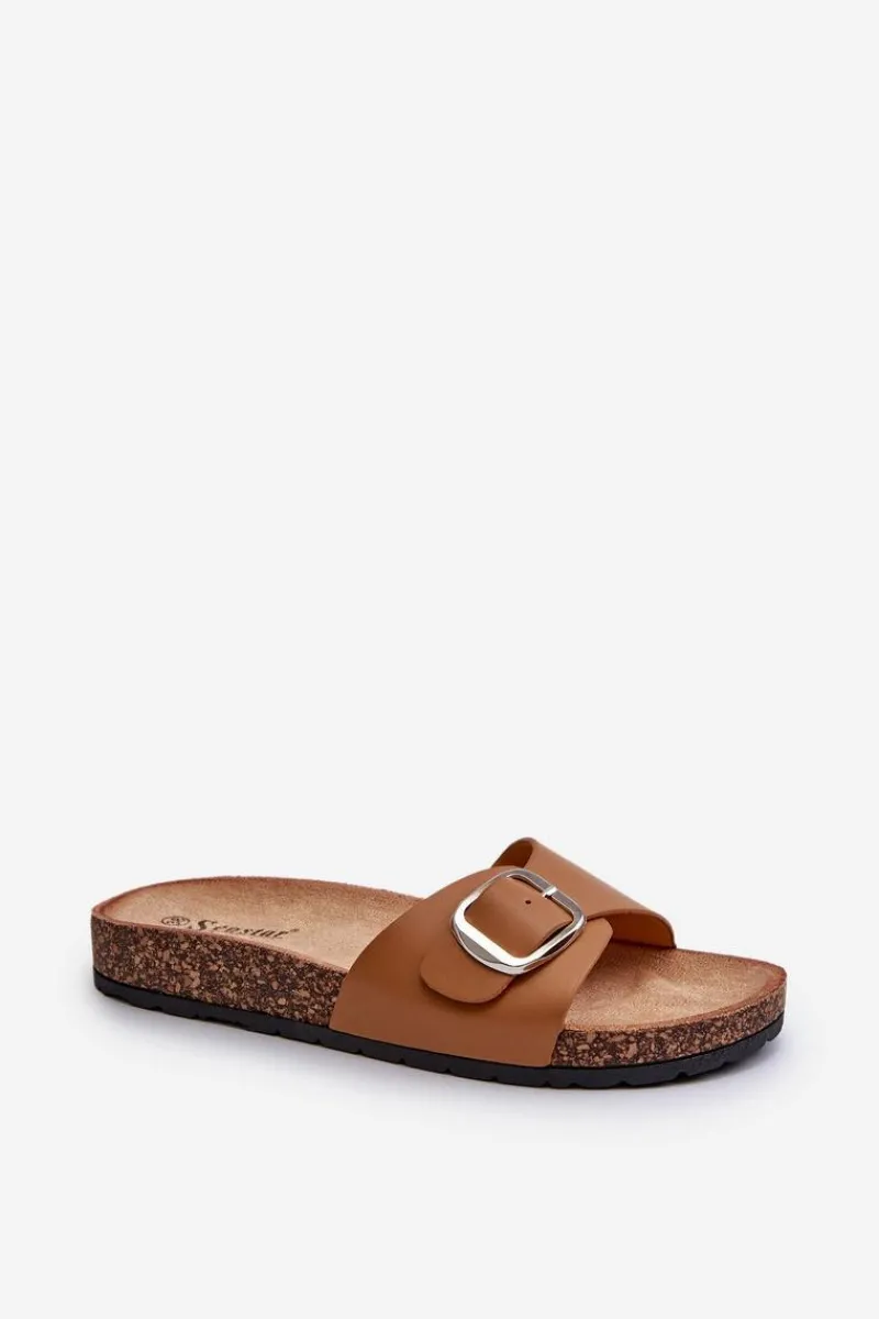 Outlet Klapki Damskie Na Korkowej Platformie Z Klamrą Brązowe Moaxi Damskie Klapki Korkowe|Klapki Na Platformie