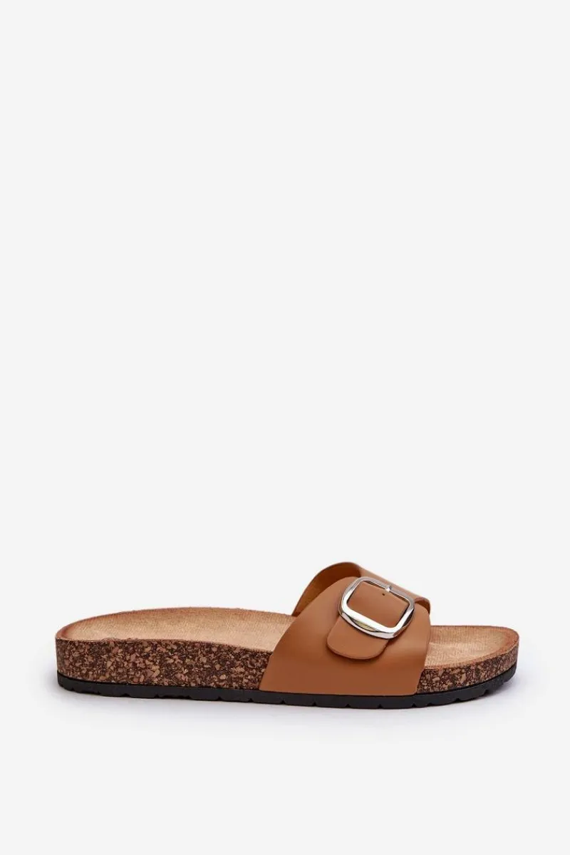Outlet Klapki Damskie Na Korkowej Platformie Z Klamrą Brązowe Moaxi Damskie Klapki Korkowe|Klapki Na Platformie