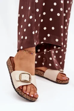 Best Boto Klapki Damskie Na Korkowej Platformie Z Klamrą Beżowe Vianara Beżowy