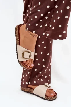 Best Boto Klapki Damskie Na Korkowej Platformie Z Klamrą Beżowe Vianara Beżowy