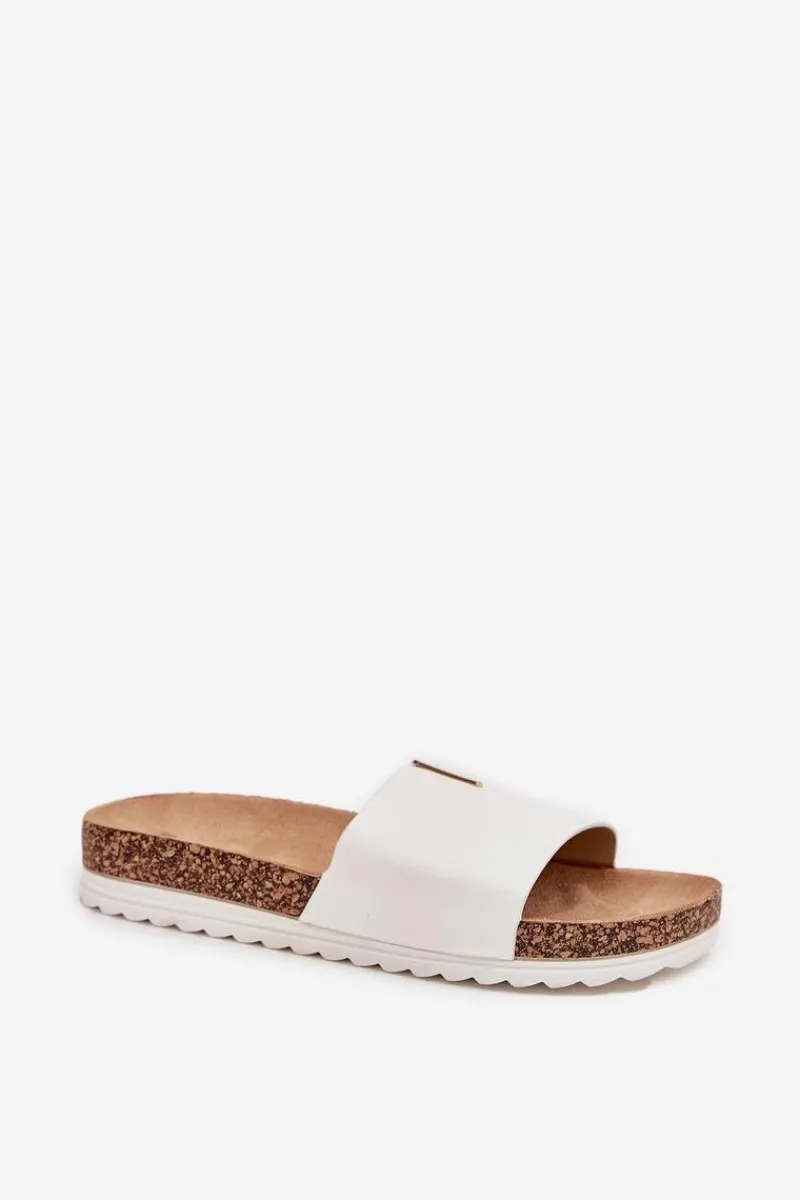 Sale Boto Klapki Damskie Na Korkowej Platformie Z Ozdobnym Detalem Białe Vessira