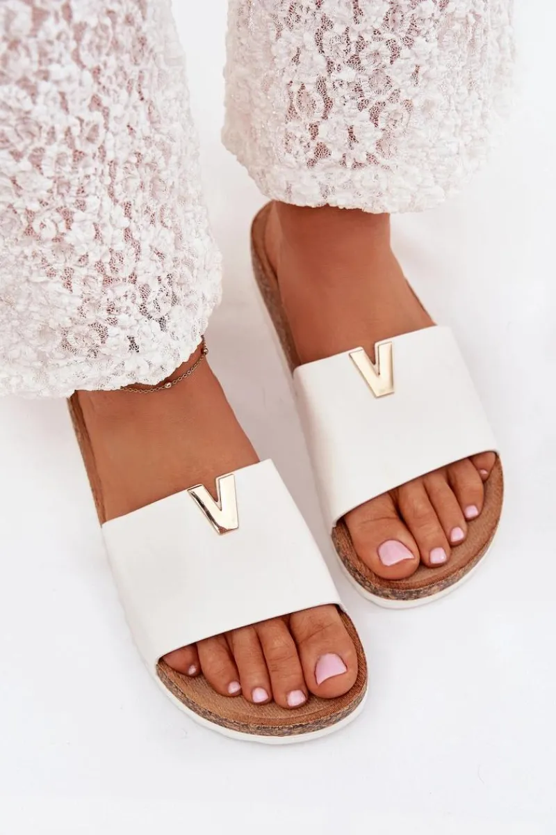 Sale Boto Klapki Damskie Na Korkowej Platformie Z Ozdobnym Detalem Białe Vessira