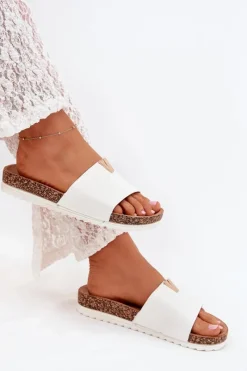 Sale Boto Klapki Damskie Na Korkowej Platformie Z Ozdobnym Detalem Białe Vessira