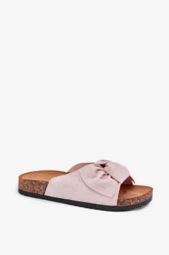 Boto Klapki Damskie Na Korkowej Podeszwie Kokardką Jasnoróżowe Seressa Różowy