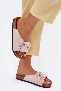 Boto Klapki Damskie Na Korkowej Podeszwie Kokardką Jasnoróżowe Seressa Różowy