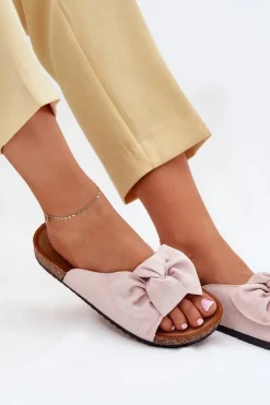 Boto Klapki Damskie Na Korkowej Podeszwie Kokardką Jasnoróżowe Seressa Różowy