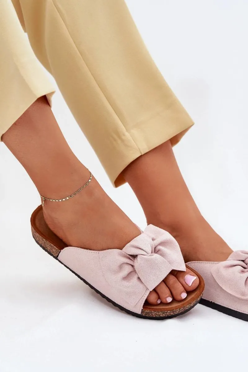 Boto Klapki Damskie Na Korkowej Podeszwie Kokardką Jasnoróżowe Seressa Różowy