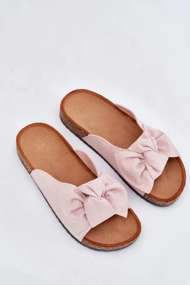 Boto Klapki Damskie Na Korkowej Podeszwie Kokardką Jasnoróżowe Seressa Różowy