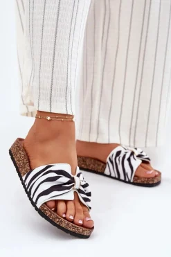 Best Boto Klapki Damskie Na Korkowej Platformie Zebra Mevuna Biały