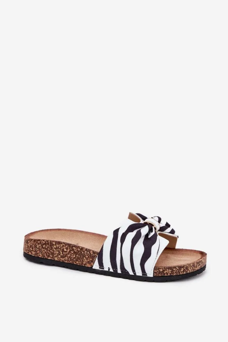 Best Boto Klapki Damskie Na Korkowej Platformie Zebra Mevuna Biały