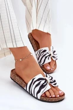 Best Boto Klapki Damskie Na Korkowej Platformie Zebra Mevuna Biały