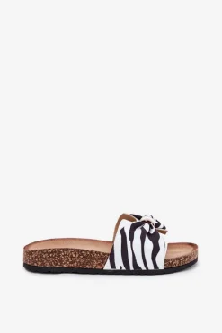 Best Boto Klapki Damskie Na Korkowej Platformie Zebra Mevuna Biały